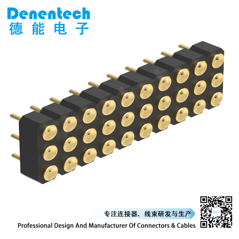 Denentech 2.54MM pogo pin H2.5MM triple row female straight concave spring test probe 6 pin pogo pin connector